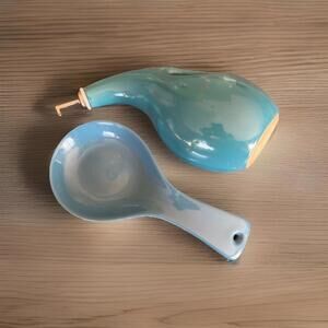 Rachael Ray Oil Dispenser & American Atelier Spoon Rest Blue Set